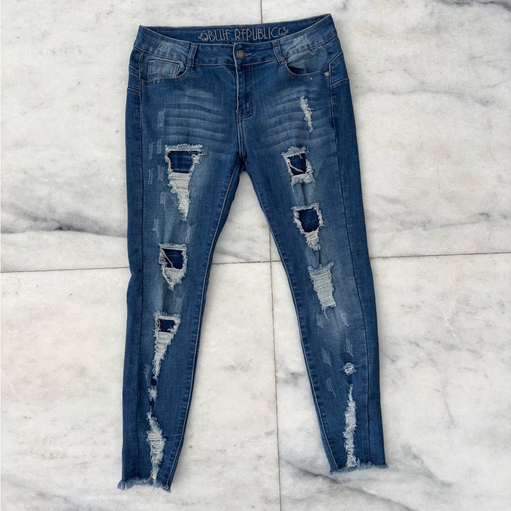 Womens Blue Republic Jeggings Distressed Jeans Skinny Leg Low Rise Juniors 9